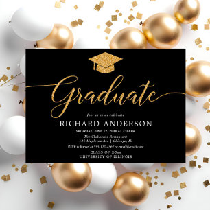 Invitation Fête de graduation simple en noir et or
