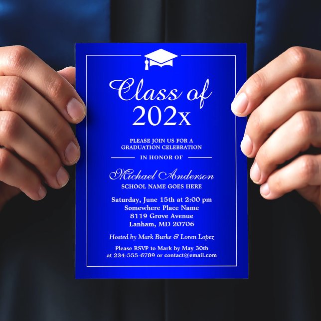 Invitation Fête de graduation simple Royal Blue (Créateur téléchargé)