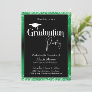 Invitation Fête de graduation vert brillant Ombre Confetti