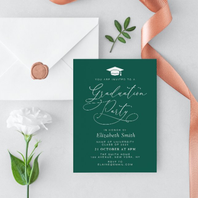 Invitation fête de graduation verte en lettrage moderne (Créateur téléchargé)