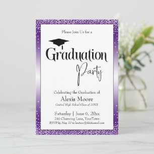 Invitation Fête de graduation violet brillant Ombre Confetti