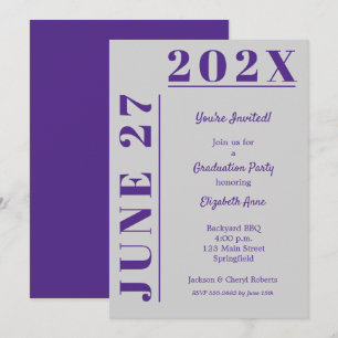 Invitation Fête de graduation violette et gris