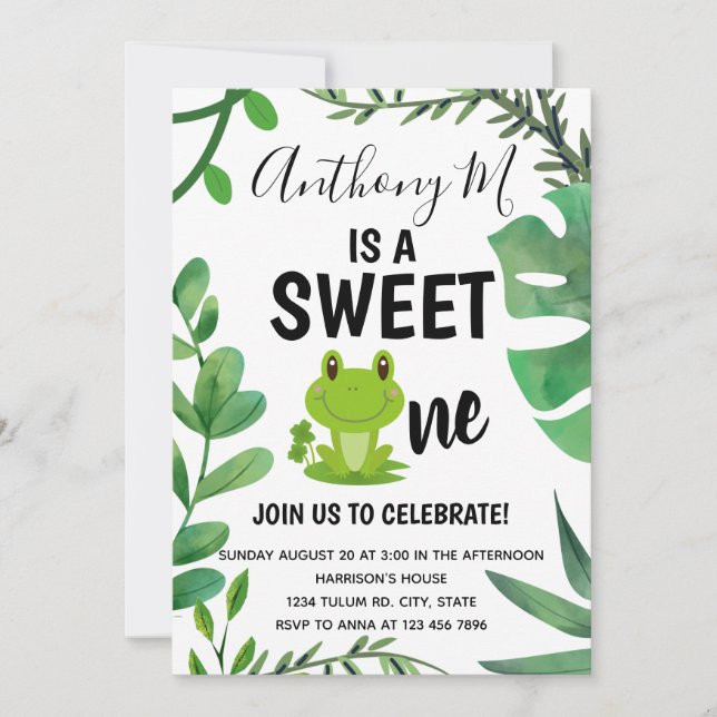 Invitation Fête de grenouille 1er anniversaire froggy thème (Devant)
