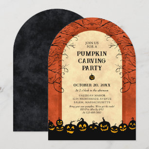 Invitation Fête de Halloween avec sculpture de citrouilles