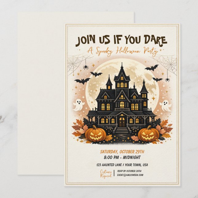 Invitation Fête de Halloween Costumée et Ensorcelée (Devant / Derrière)