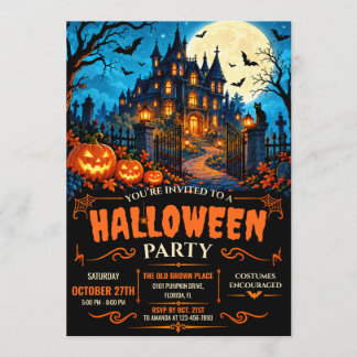 Invitation Fête de Halloween dans une maison hantée moderne