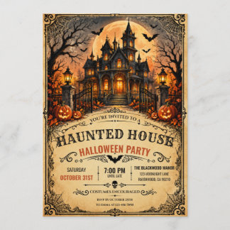 Invitation Fête de Halloween dans une maison hantée vintage