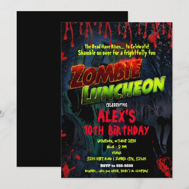 Invitation Fête de Halloween déjeuner zombie (Devant / Derrière)