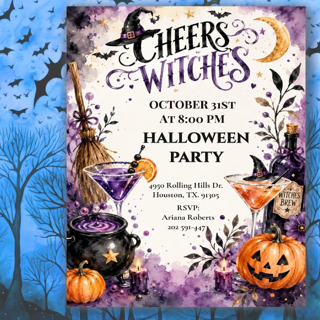 Invitation Fête de Halloween des sorcières Cheers Célébration (Créateur téléchargé)