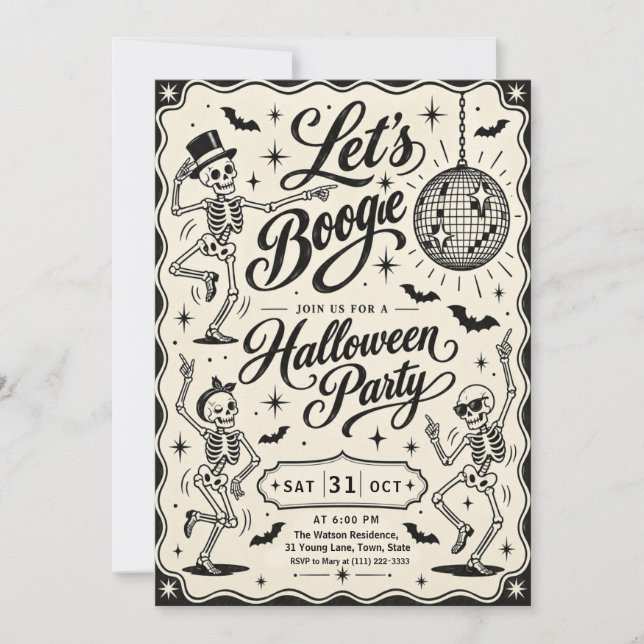 Invitation Fête de Halloween Disco Squelette Rétro (Devant)