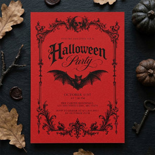 Invitation Fête de Halloween gothique rouge mystérieux vintag