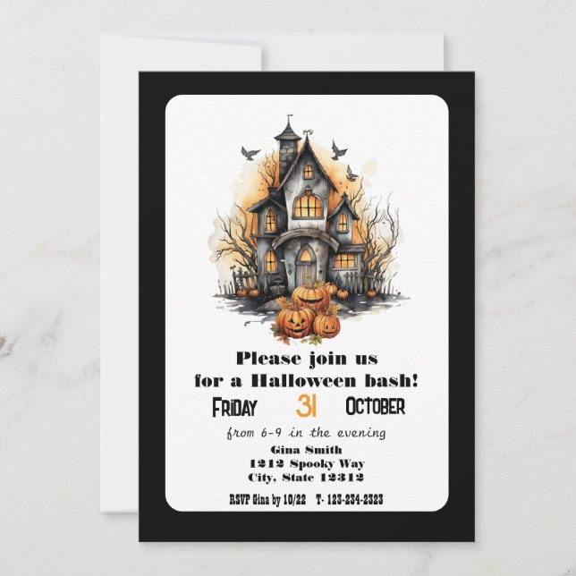 Invitation Fête de Halloween Maison Hantée Mignonne (Devant)