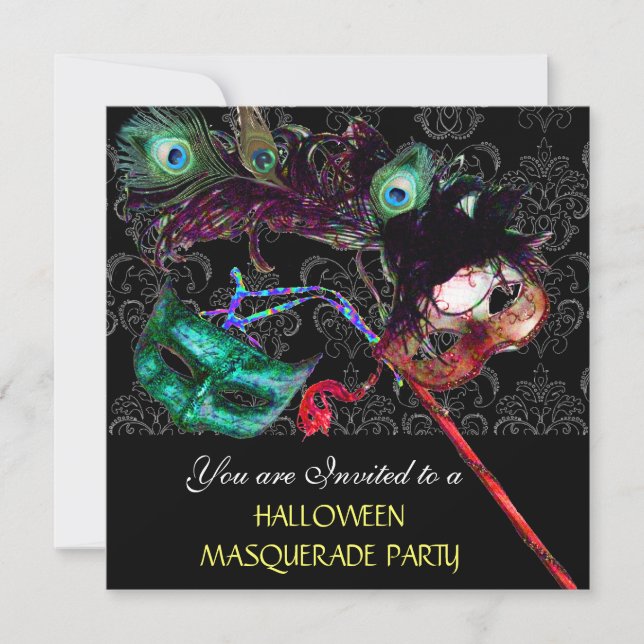 Invitation FÊTE DE HALLOWEEN MASQUERADE DAMASSÉE Noir bleu (Devant)