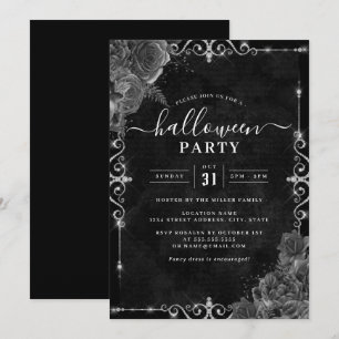 Invitation Fête de Halloween Rose Florale Épouvantable Sombre