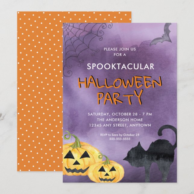 Invitation Fête de Halloween Spooktacular citrouilles noires (Devant / Derrière)