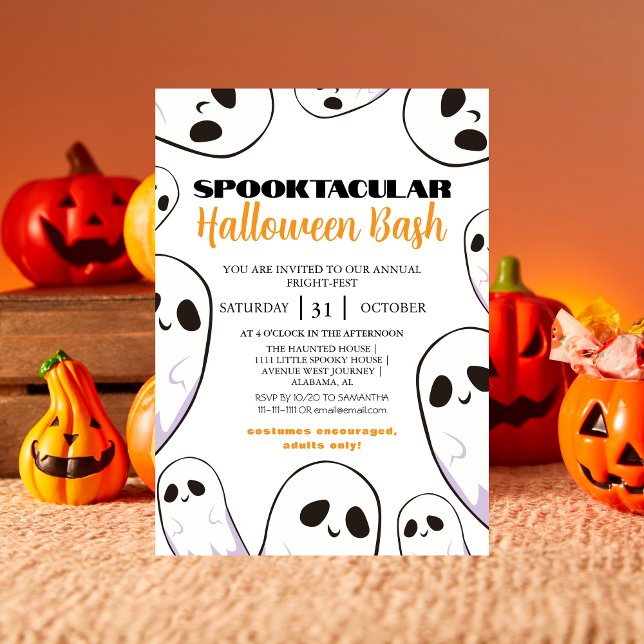 Invitation Fête de Halloween Spooktacular Fantôme Mignon (Créateur téléchargé)