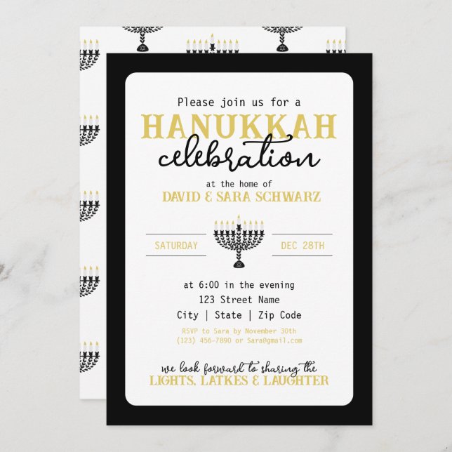 Invitation Fête de HANNUKAH Menorah (Devant / Derrière)