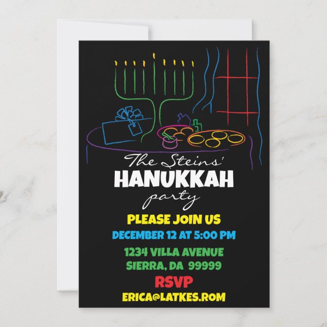 Invitation Fête de Hanukkah Table de Lumière (Devant)