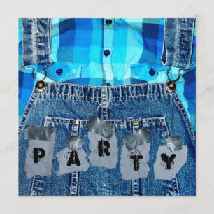 Invitation Fête de Hillbilly ! Bande de Jean Overalls Plaid a