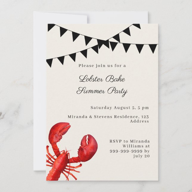 Invitation Fête de homard et barbecue d'été (Devant)