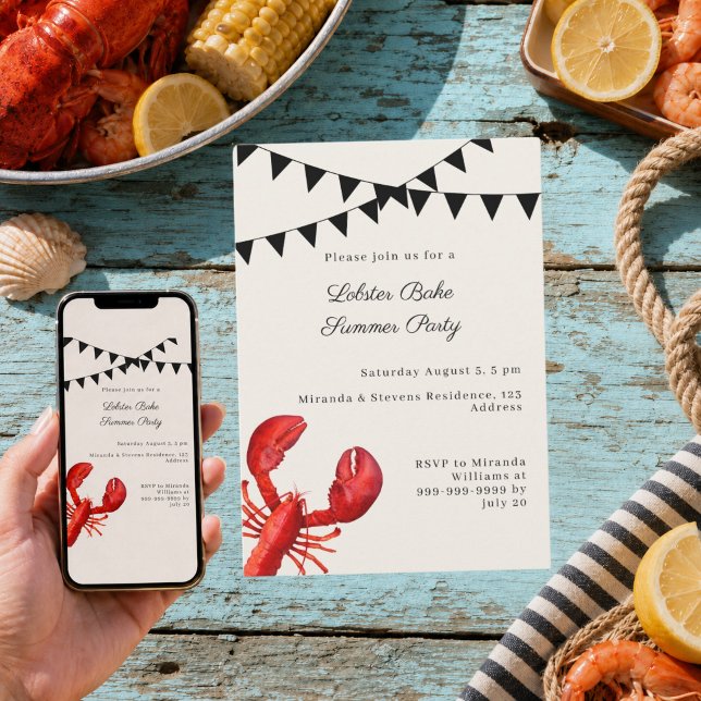 Invitation Fête de homard et barbecue d'été (Créateur téléchargé)