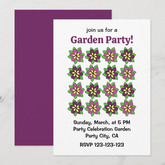 Invitation Fête de Jardin aux Fleurs de Clématite Violette (Devant / Derrière)