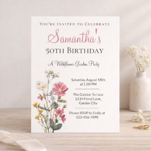 Invitation Fête de jardin aux fleurs sauvages pour le 50e ann