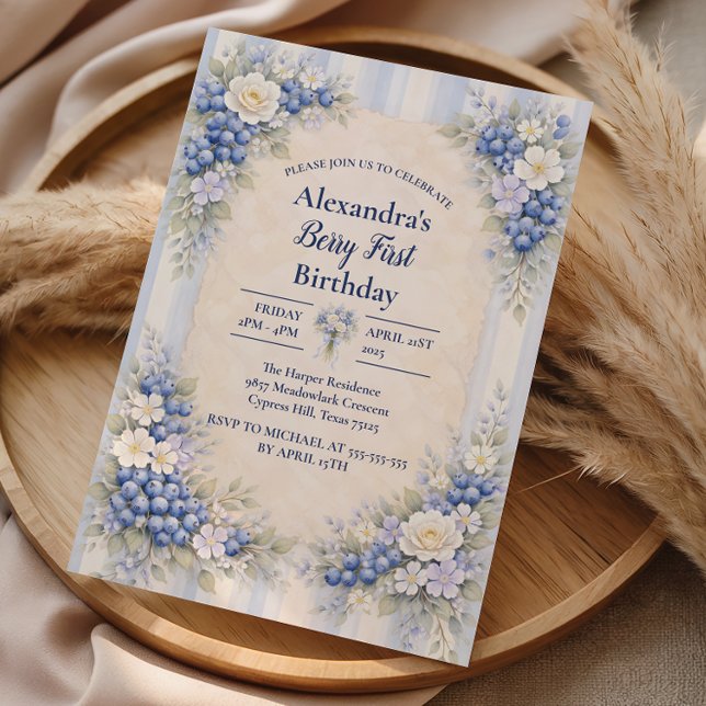 Invitation Fête de jardin Berry First Blue 1er anniversaire (Créateur téléchargé)
