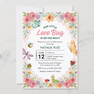 Invitation Fête de jardin de coccinelle pour bébé papillon