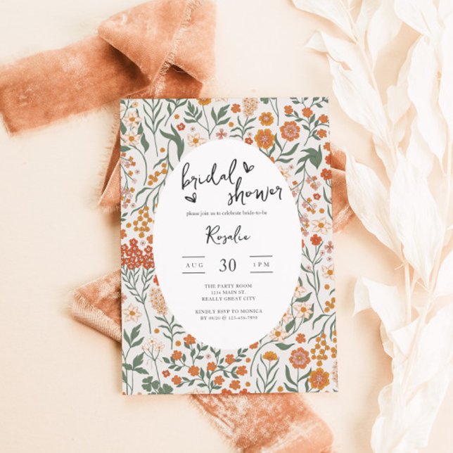 Invitation Fête de Jardin de Fleurs Sauvages pour une Mariée (Retro Wildflower Bridal Shower Invite)