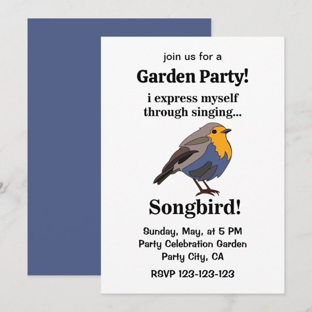 Invitation Fête de jardin de la chanteuse Rouge-gorge (Devant / Derrière)