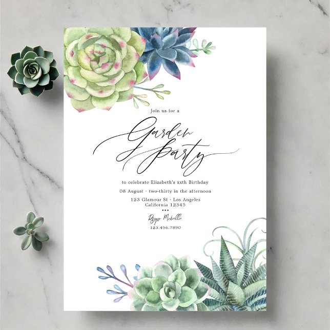 Invitation Fête de Jardin de Verdure Moderne de Succulentes (Modern Succulent Greenery Garden Party Invitation)
