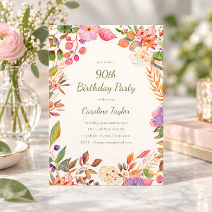Invitation Fête de jardin élégante et colorée pour les 90 ans