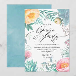 Invitation Fête de jardin estivale florale pastel démodée tro