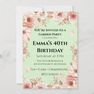Invitation Fête de jardin florale verte menthe et rose person