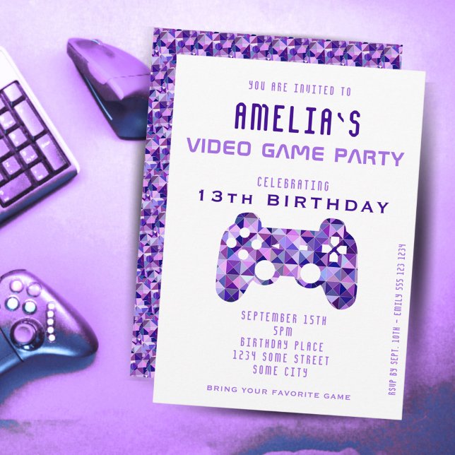 Invitation Fête de jeu vidéo manette violette anniversaire de (Créateur téléchargé)