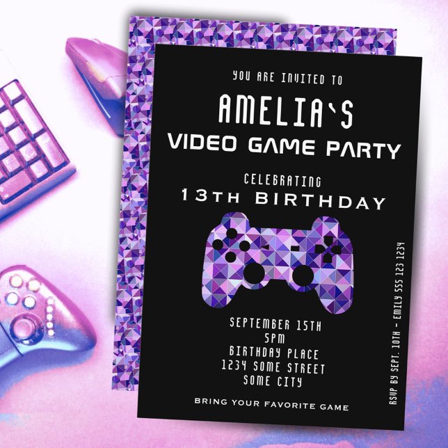 Invitation Fête de jeu vidéo manette violette anniversaire de (Créateur téléchargé)