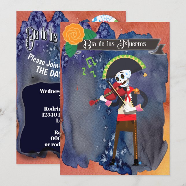 Invitation Fête de Jour des Morts Dia de Los Muertos Célébrat (Devant / Derrière)
