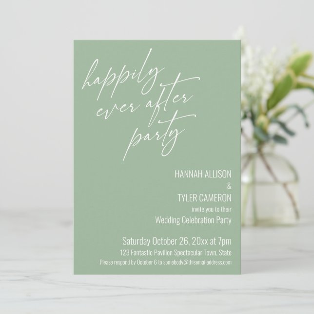 Invitation Fête de « Joyeux À Jamais » Vert Sauge Réception (Debout devant)