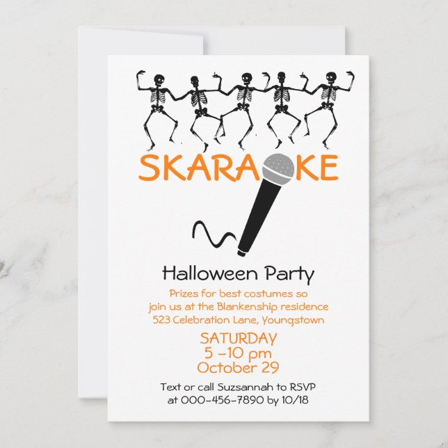 Invitation Fête de Karaoke Halloween squelettes dansants pers (Devant)