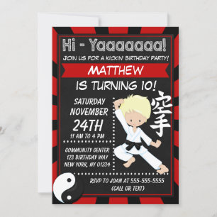 Invitation Fête de karaté garçon aux cheveux blonds Fête d'an