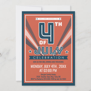 Invitation Fête de la 4 juillet Rouge bleue vintage