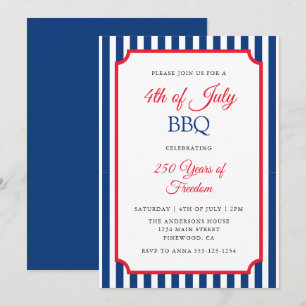 Invitation Fête de la BBQ du 4 juillet aux rayures classiques