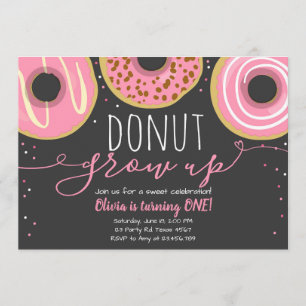 Invitation Fête de la beigne Fille Rose Doughnut Anniversaire