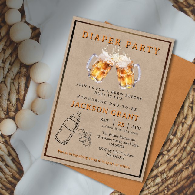 Invitation Fête de la bière rustique papa pour être Baby show (Rustic Beer Diaper Party Dad to be Baby Shower Invitation)