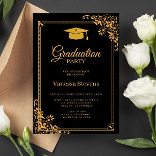 Invitation Fête de la casquette de graduation classique noire