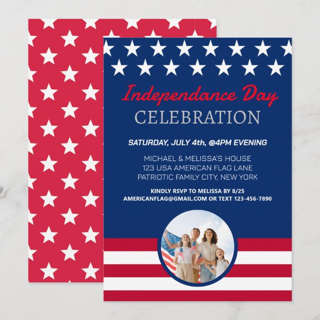 Invitation Fête de la célébration de l'indépendance de l'Amér (Devant / Derrière)