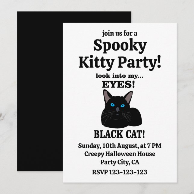 Invitation Fête de la Chatte Effrayante Black Cat Chat Noir (Devant / Derrière)