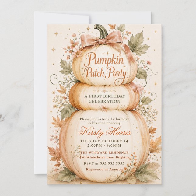 Invitation Fête de la citrouille pour le 1er anniversaire (Devant)