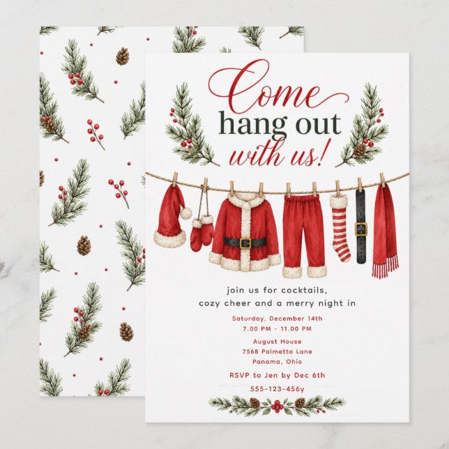 Invitation Fête de la corde à linge de Noël (Devant / Derrière)